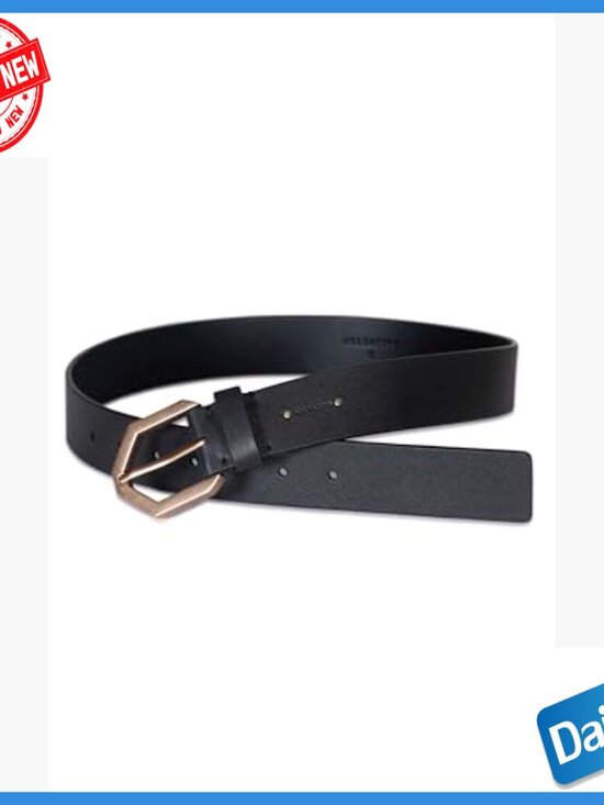 Large Leather Belt with Hexagon Buckle, Adjustable 1.5 Inch Strap